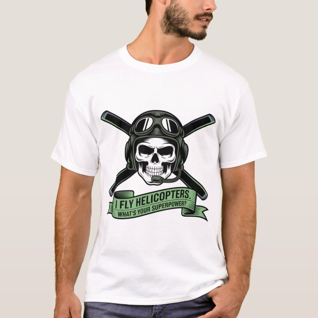 Camiseta Helicopter Pilot Skull Emblem – I Fly Helicopters  (Anverso)