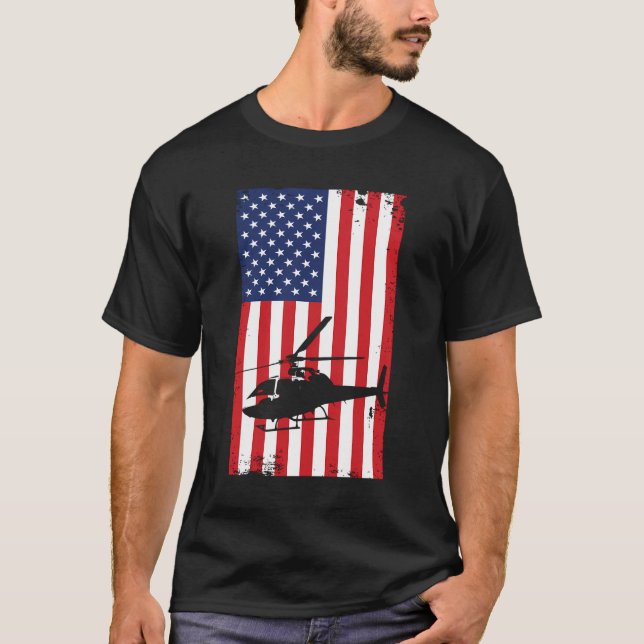 Camiseta Helicóptero American Flag Pilot Aviation Flying He (Anverso)