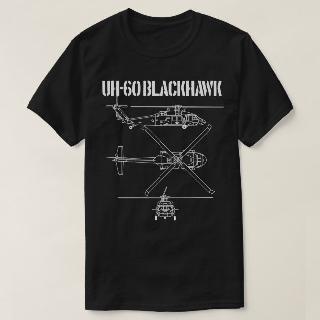 Camiseta Helicóptero militar esquemático UH60 negro de Blac (Diseño del anverso)