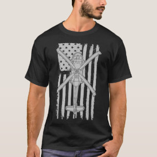 Camiseta Helicóptero militar negro Bandera estadounidense U