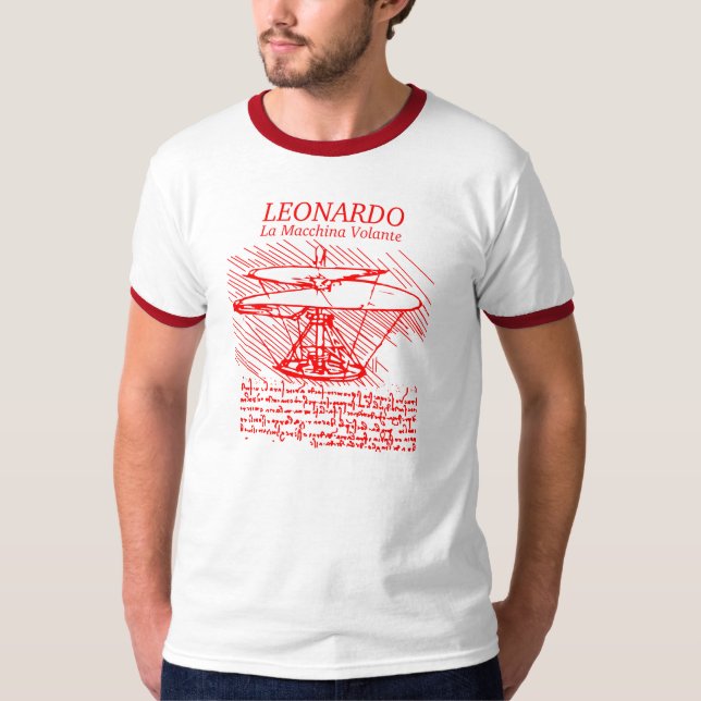 Camiseta Helicóptero rojo de Leonardo da Vinci (Anverso)
