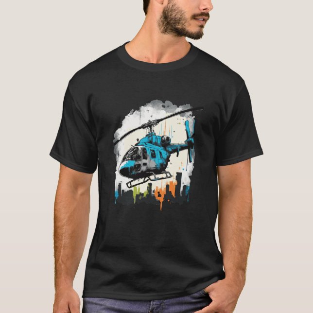 Camiseta Helicóptero sobre el graffiti de la ciudad (Anverso)