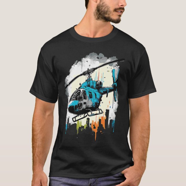 Camiseta Helicóptero sobre el graffiti de la ciudad (Anverso)
