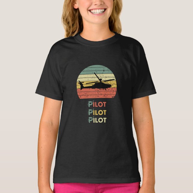 Camiseta Helicóptero y atardecer, aviación retro simple vin (Anverso)