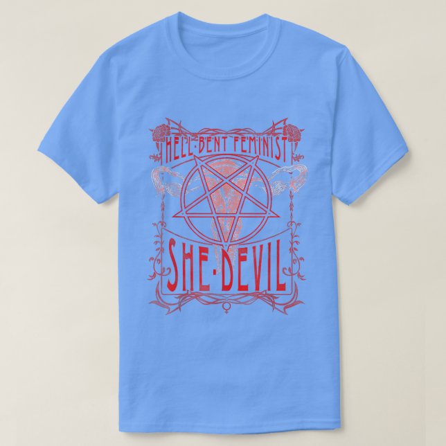 Camiseta Hell Bent Feminist She Devil Uterus  (Diseño del anverso)