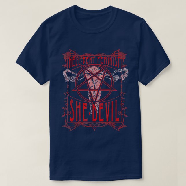 Camiseta Hell Bent Feminist She Devil Uterus (Diseño del anverso)