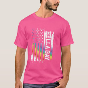 Camiseta Hella Gay Estados Unidos aflige arcoiris con US Fl