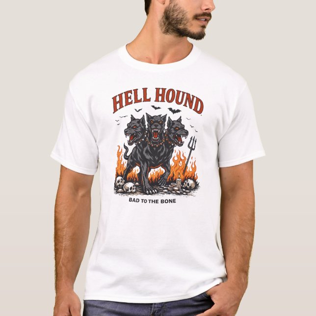 Camiseta Hellhound Cerberus – Dark Gothic Myth Art (Anverso)