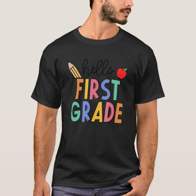 Camiseta Hello 1st First Grade Teacher Student Apple Back T (Anverso)