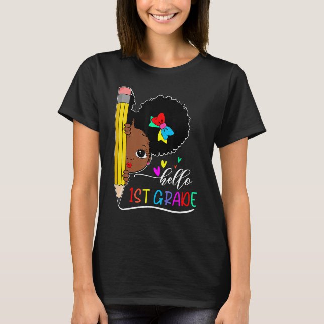 Camiseta Hello 1st Grade Black Girl Back To School Teacher  (Anverso)