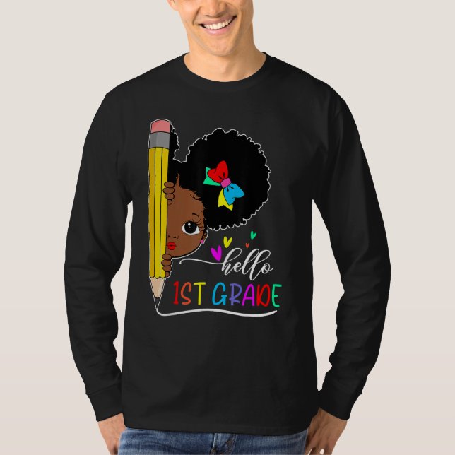 Camiseta Hello 1st Grade Black Girl Back To School Teacher  (Anverso)
