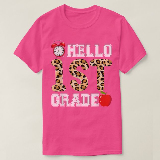 Camiseta Hello 1st Grade Leopard Teacher Students Back To S (Diseño del anverso)