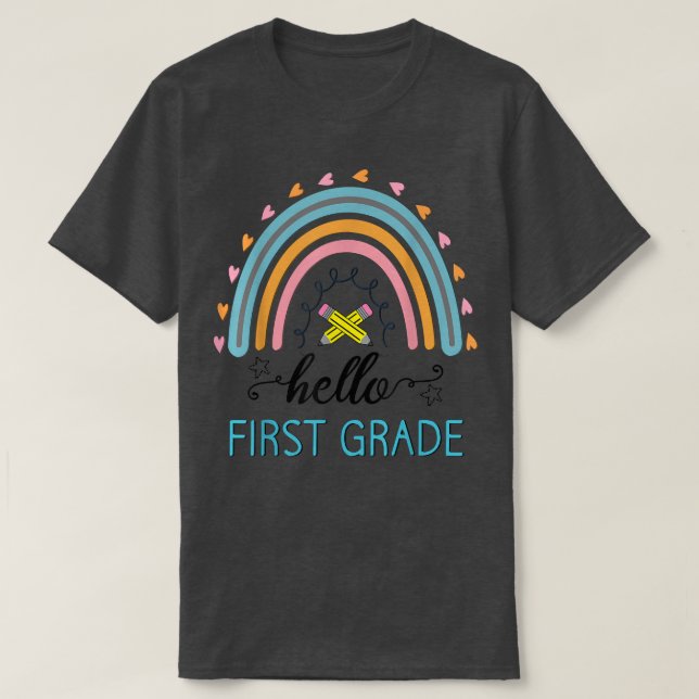 Camiseta hello 1st grade teacher first day back school rain (Diseño del anverso)
