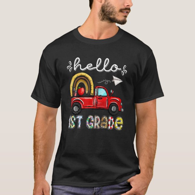 Camiseta Hello 1st Grade Truck Rainbow Teacher Student Back (Anverso)