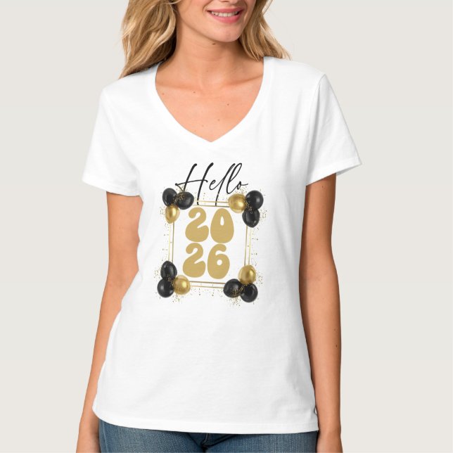 Camiseta Hello 2026, Happy New Year (Anverso)