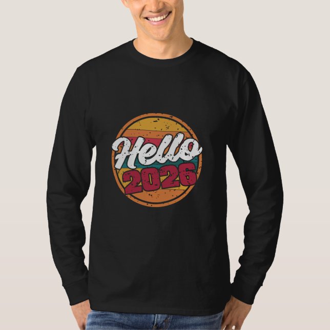 Camiseta Hello 2026 Retro Sunset (Anverso)