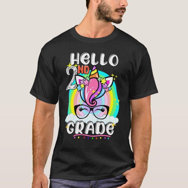 Camiseta Hello 2nd Grade Cute Unicorn Back To School Teache (Anverso)
