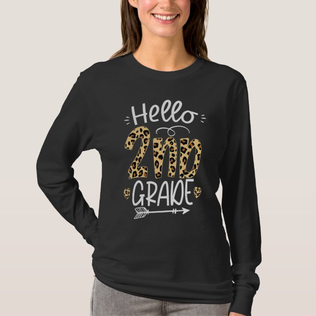 Camiseta Hello 2nd Grade Leopard Teacher Students Back To S (Anverso)