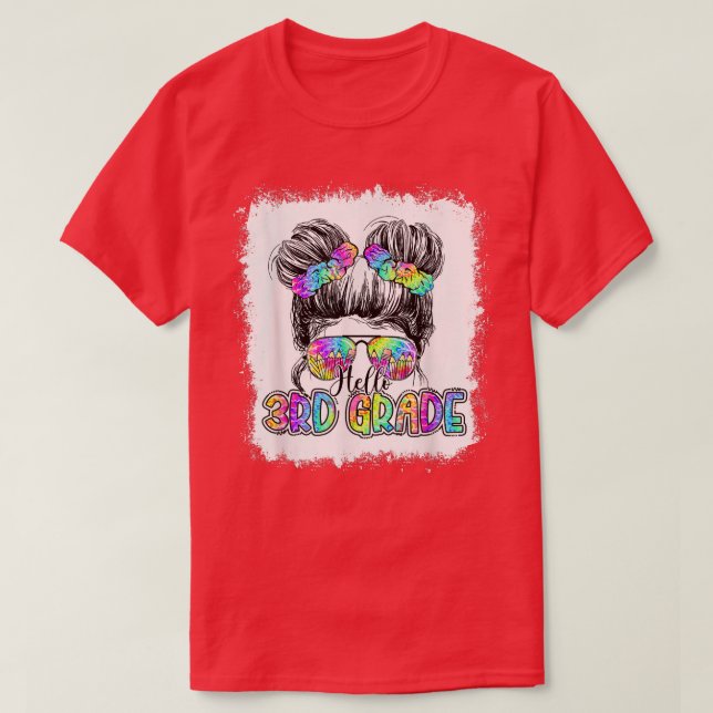 Camiseta Hello 3rd Grade Messy Bun Girls Tie Dye Cute Back  (Diseño del anverso)