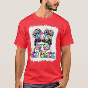 Camiseta Hello 3rd Grade Messy Bun Girls Tie Dye Cute Back 