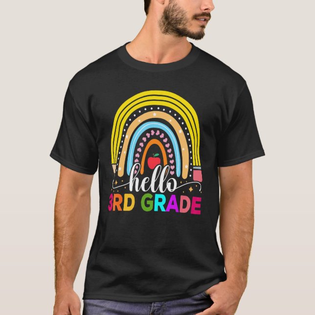 Camiseta Hello 3rd Grade Rainbow Teachers Kids Back to Scho (Anverso)