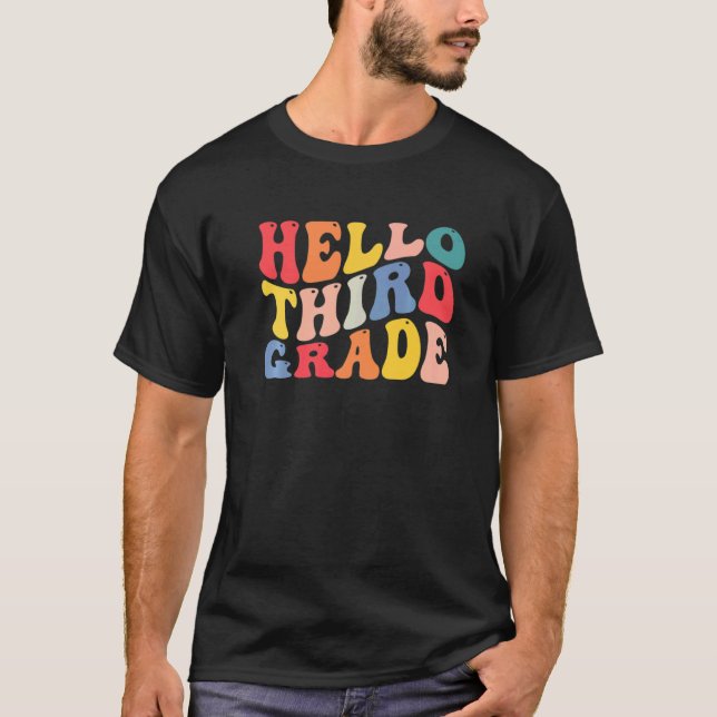 Camiseta Hello 3rd Third Grade Teacher Back To School Retro (Anverso)