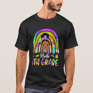 Camiseta Hello 6Th Grade Black Girl Rainbow Tie Dye Back To