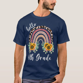 Camiseta Hello 6th Grade shirt, sunflower rainbow teacher