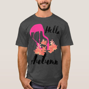Camiseta Hello Autumn Colorful Fall Leaves Funny Flamingo N