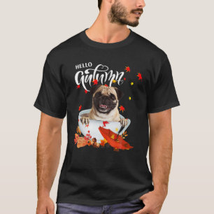 Camiseta Hello Autumn Pug Dog And Coffee Dog Fall Leaves Th