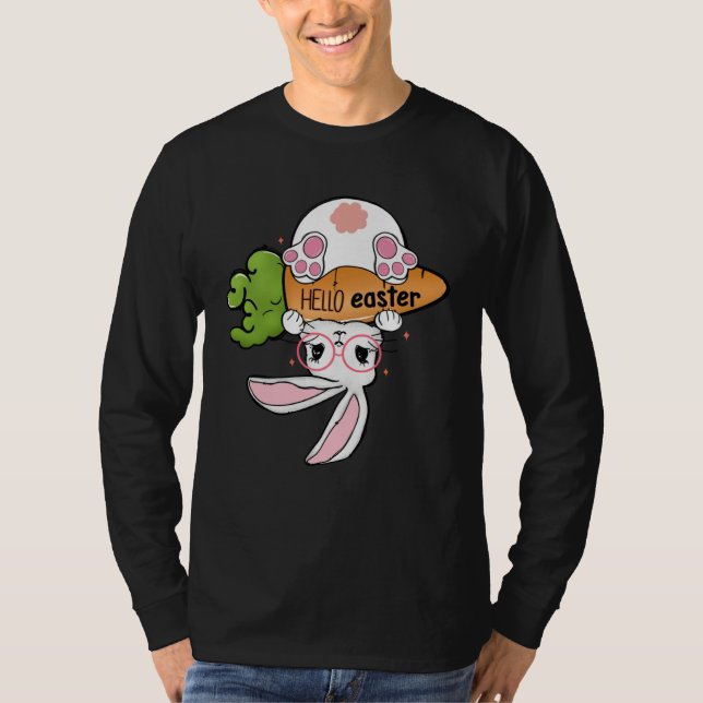 Camiseta Hello Easter Reverse Bunny Retro Groovy Easter Day (Anverso)