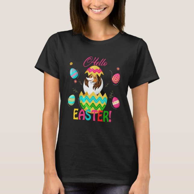 Camiseta Hello Easter Shetland Sheepdog Inside Chocolate Eg (Anverso)