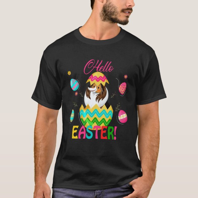 Camiseta Hello Easter Shetland Sheepdog Inside Chocolate Eg (Anverso)