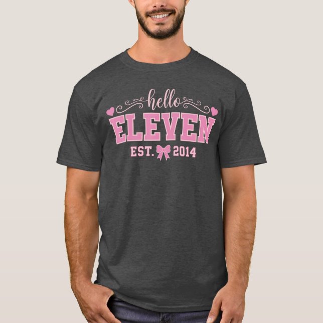 Camiseta Hello Eleven Est 2014 Coquette Bow 11th Birthday G (Anverso)