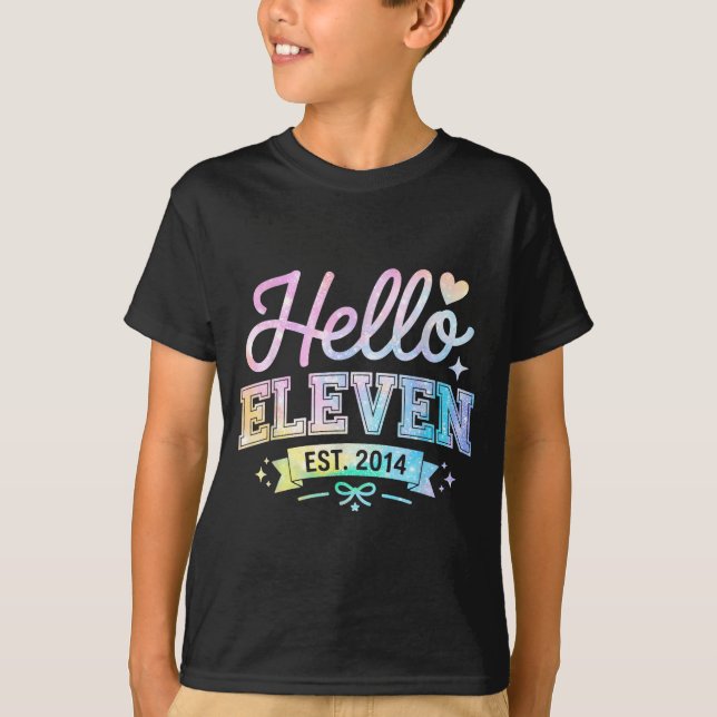 Camiseta Hello Eleven Est 2014 Coquette Bow 11th Birthday G (Anverso)