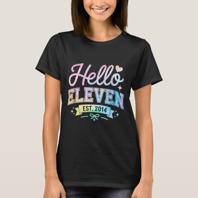 Camiseta Hello Eleven Est 2014 Coquette Bow 11th Birthday G (Anverso)