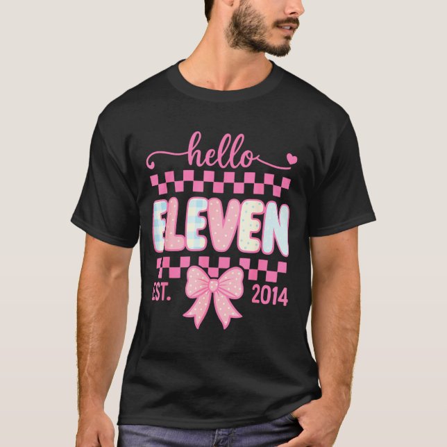 Camiseta Hello Eleven Est 2014 Coquette Bow Happy 11th Birt (Anverso)