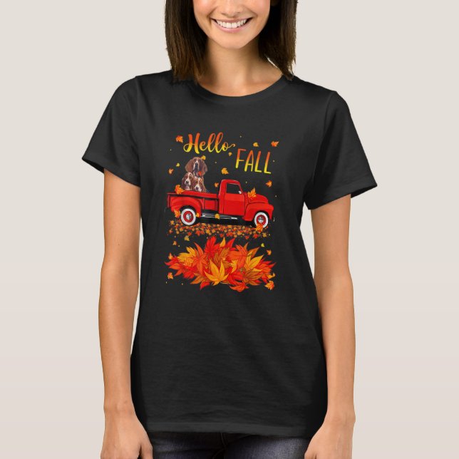 Camiseta Hello Fall Basset Hound Leaf Otoño Camión Rojo Per (Anverso)