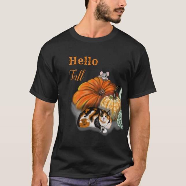 Camiseta Hello Fall con Gato y Ratón caprichosos (Anverso)