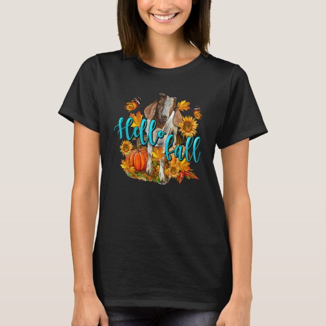 Camiseta Hello Fall Goat Animal Farm Autumn Fall Thanksgivi (Anverso)
