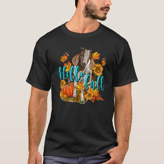 Camiseta Hello Fall Goat Animal Farm Autumn Fall Thanksgivi (Anverso)