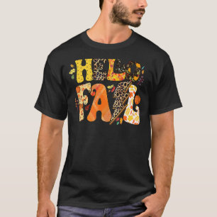 Camiseta Hello Fall Groovy Pumpkin Leaves Otoño Thanksgivi
