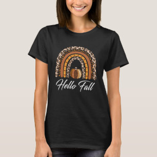 Camiseta Hello Fall Leopard Pumpkin Rainbow Thankending At
