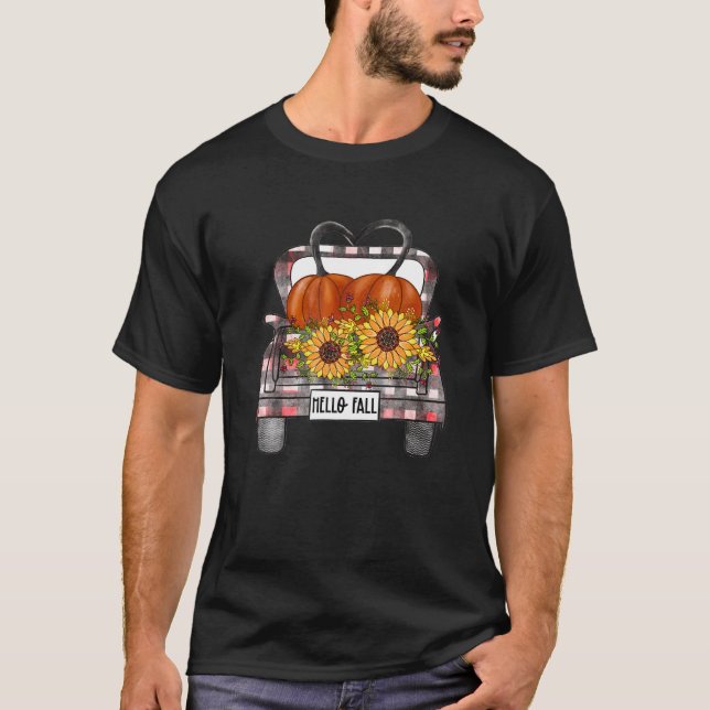Camiseta Hello Fall Leopard Pumpkins Truck Fall (Anverso)