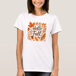 Camiseta Hello Fall - Naranja acogedor deja un diseño rústi