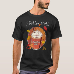Camiseta Hello Fall Season Pumpkin Spice Coffee Latte Autum