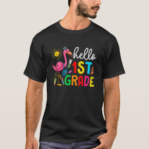 Camiseta Hello First Grade Flamingo Teacher Student Back To