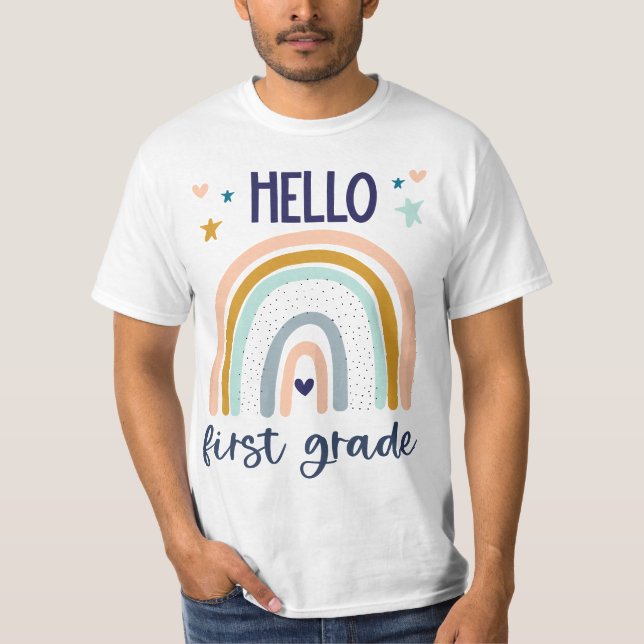 Camiseta Hello First Grade Retro Rainbow Cute for Teaher Gi (Anverso)