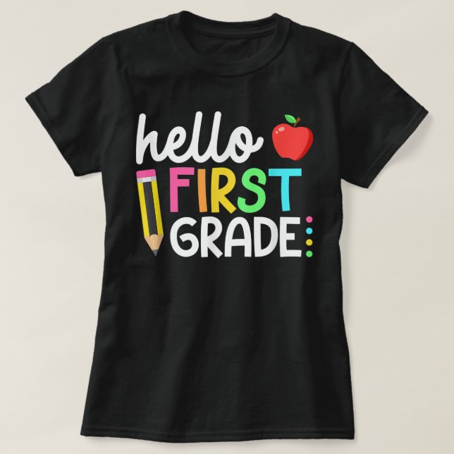 Camiseta Hello First Grade Teacher Coquette Pencil Bow (Diseño del anverso)