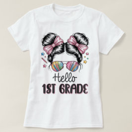 Camiseta Hello First Grade Teacher Coquette Pencil Bow